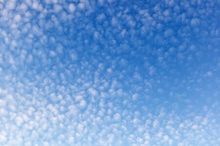 Cloudy sky with altocumulus, cloud in the shape of compact globular flakes extending into the blue...