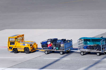 Fiumicino (RM), Italy - January 17, 2019: Luggage transport during an airport stopover. The...