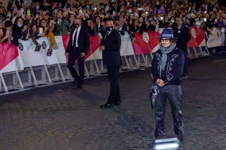Rome, Italy - October 17, 2021: Johnny Depp walks the red carpet at the Rome Film Festival at the Auditorium della Conciliazione.のeditorial素材