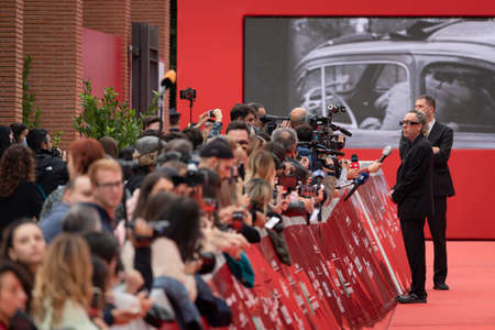Rome, Italy - October 23, 2021: American director Tim Burton at Rome Film Fest 2021. Tim Burton close encounter Red carpet.のeditorial素材