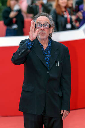 Rome, Italy - October 23, 2021: American director Tim Burton at Rome Film Fest 2021. Tim Burton Close Encounter Red carpet.のeditorial素材