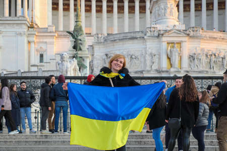 Rome, Italy - March 6, 2022: Demonstration of the Ukrainian community against the invasion war wanted by Russia.のeditorial素材
