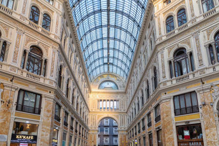 Naples, Italy - March 24, 2022: The Umberto I gallery seen from the inside, after the recent restoration. The commercial gallery was built in Naples between 1887 and 1890.のeditorial素材
