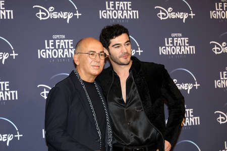 ROME, ITALY - APRIL 08: Director Ferzan Ãzpetek (L) and Burak Deniz attend the photocall of the tv series "Le Fate Ignoranti" at the St. Regis Grandhotel on April 08, 2022 in Rome, Italy. (のeditorial素材
