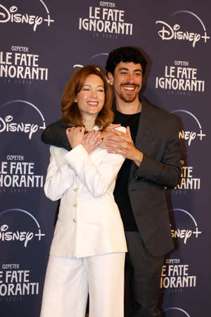 ROME, ITALY - APRIL 08: Cristiana Capotondi and Eduardo Scarpetta attend the photocall of the tv series "Le Fate Ignoranti" at the St. Regis Grandhotel on April 08, 2022 in Rome, Italy.のeditorial素材