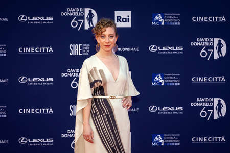 Rome, Italy - May 3, 2022: Laura Samani attends the red carpet of the David di Donatello 2022 awards ceremony in the CinecittÃ  Studios in Rome.のeditorial素材