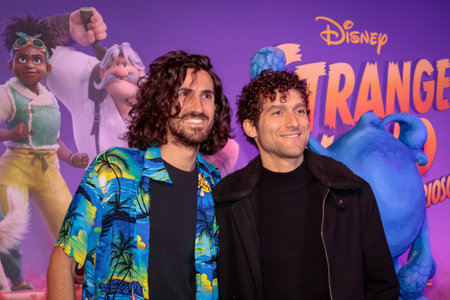 Rome, Italy - 21 Nov 2022: Giovanni Visconti and Fabrizio Colica attend the red carpet of the premiere of the animated film 'Strange World - Un Mondo Misterioso' at The Space Cinema Moderno. Rome, Italy.のeditorial素材