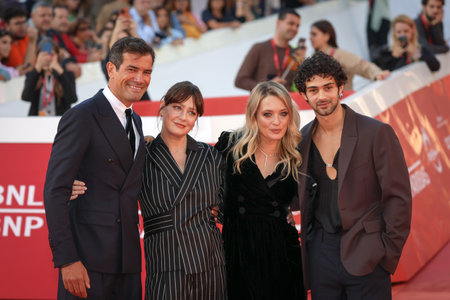 Rome, Italy - October 22, 2023: (LR) Marco Bonini, Giovanna Mezzoggiorno, Carolina Crescentini and Massimiliano Caiazzo, attend the red carpet of the film âUnfittingâ at the 2023 Rome Film Festival.のeditorial素材