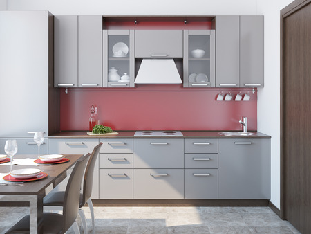 Modern gray  kitchen. 3d render.の写真素材