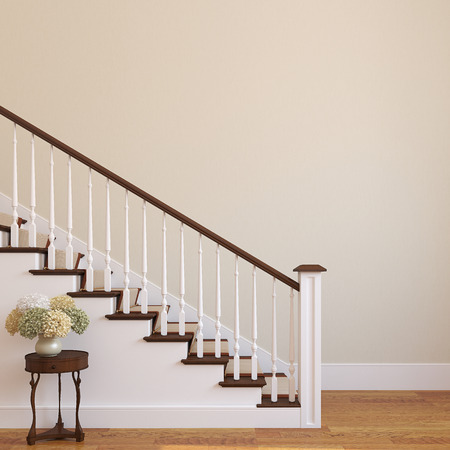 White stairway in the modern house. 3d render.の写真素材