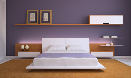 Modern bedroom interior. 3d render.の写真素材
