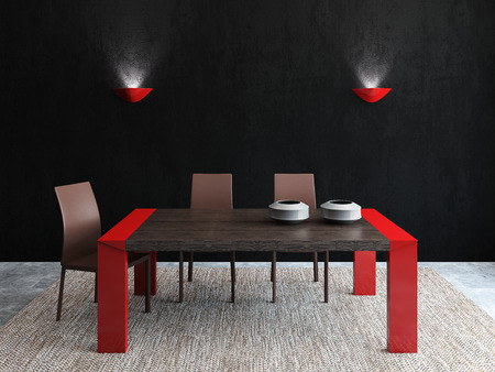 Modern dining-room interior. Frontal view. 3d render.の写真素材