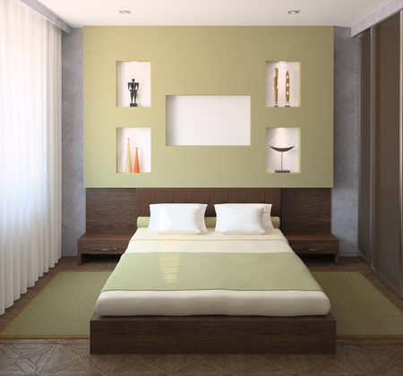 Interior of modern bedroom. 3d render.の写真素材