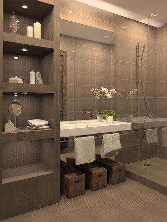 Modern bathroom interior. 3d render. Modern bathroom interior. 3d render.