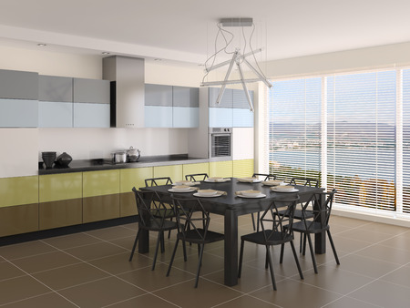 Interior of modern kitchen. 3d render.の写真素材