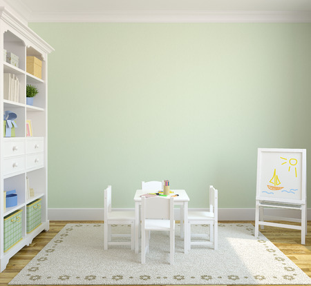 Colorful playroom interior. 3d render. Pictures in frames was painted by me in photoshop.の写真素材
