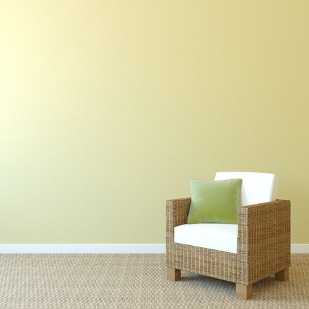 Interior with armchair near empty yellow wall. 3d render.の写真素材