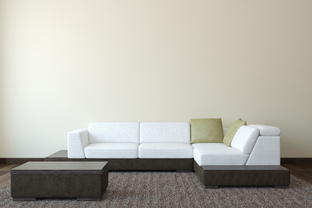 Interior with modern couch near empty wall. 3d render.の写真素材