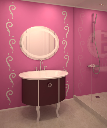 Modern bathroom interior with shower. 3d render.の写真素材