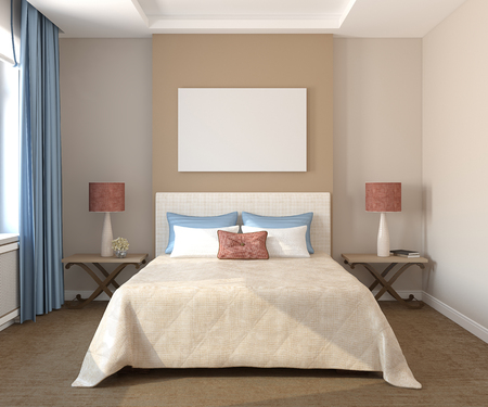 Beautiful bedroom interior. 3d render.の写真素材