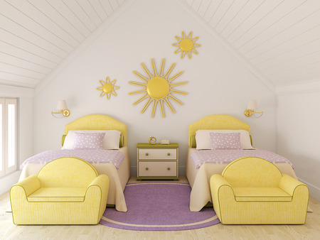 Interior of nursery for two children. 3d render.の写真素材