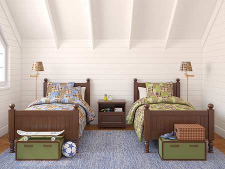 Interior of playroom for two children. 3d render.の写真素材