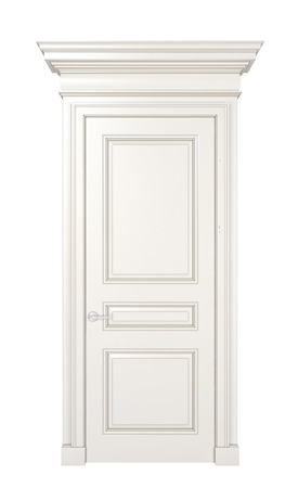 White classic closed door isolated on white background.の写真素材