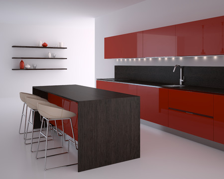 Interior of modern kitchen. 3d render.の写真素材