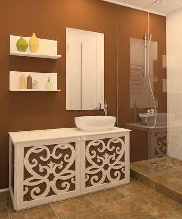 Modern bathroom interior. 3d render.の写真素材