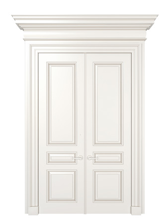 White classic closed door isolated on white background.の写真素材