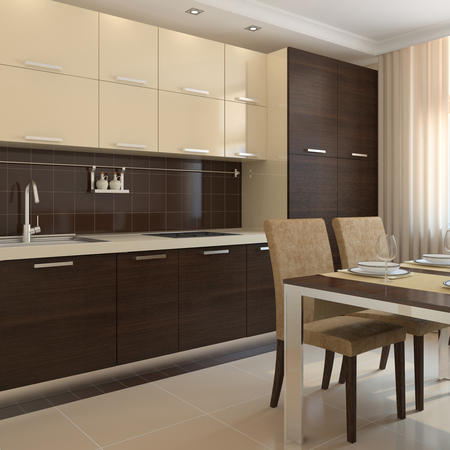 Modern kitchen interior. 3d render.の写真素材