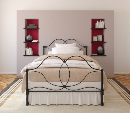 Modern bedroom interior with forged bed. 3d render.の写真素材