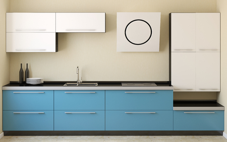 Modern kitchen interior. Frontal view. 3d render.の写真素材