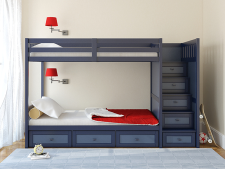 Bedroom interior for two children. 3d render. Photo for book cover was made by me.の写真素材