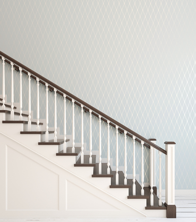 Classic wood stairway. Interior of hallway. 3d render.の写真素材