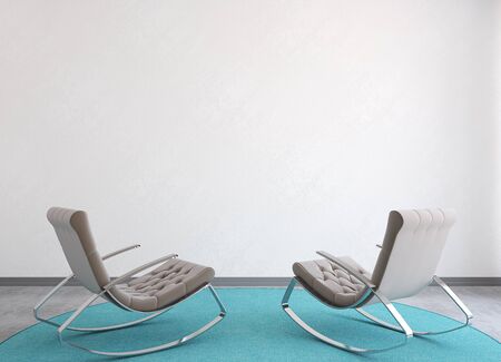 Modern interior with two armchairs near empty white wall. 3d render.の写真素材