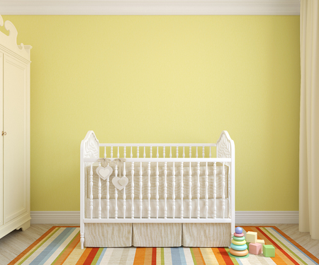 Colorful interior of nursery. Frontal view. 3d render.