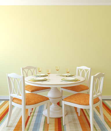 Modern dining-room interior.Table and four chairs. 3d render.の写真素材