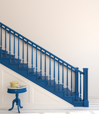 Wood stairway. Interior of hallway. 3d render.の写真素材