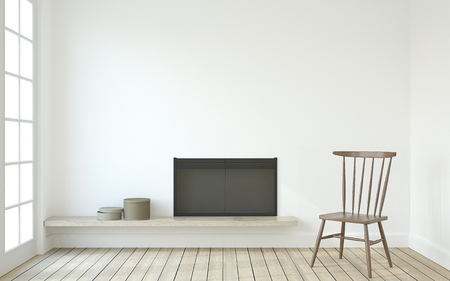 Interior with fireplace in scandinavian style. 3d render.の写真素材