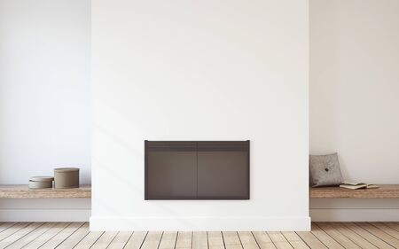 Interior with fireplace in scandinavian style. 3d render. の写真素材
