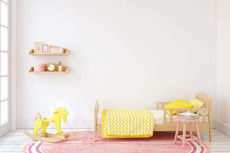 Bedroom for girl. Interior mock up. 3d render.の写真素材