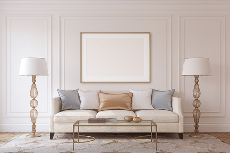 Living-room in neoclassic style. Frame mockup. 3d render.の写真素材