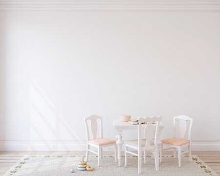 Playroom with kid's table and chairs. Interior mockup. 3d render.の写真素材