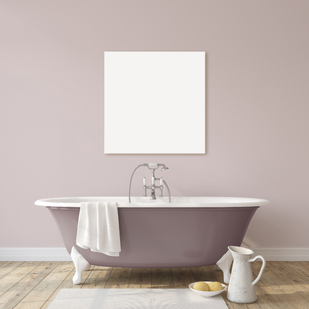 Romance bathroom. Interior and cavas mock-up. 3d render.の写真素材