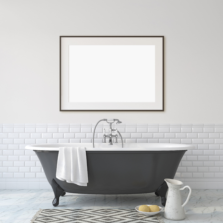 Romance bathroom. Interior and frame mock-up. 3d render.の写真素材