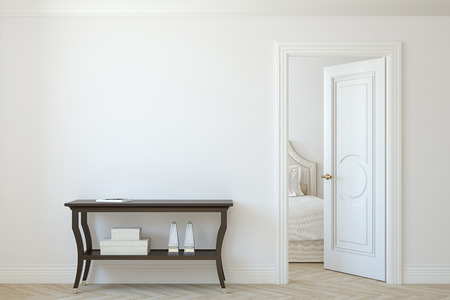 Interior mockup. Console table near empty white wall. 3d render.の写真素材