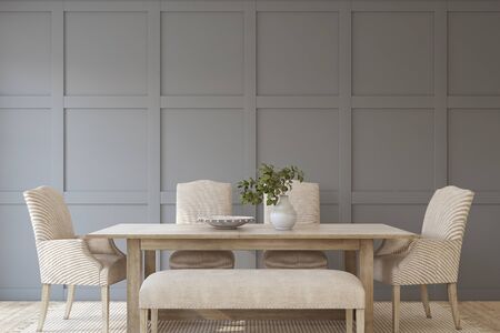 Modern dining room. Interior mockup. 3d render.の写真素材