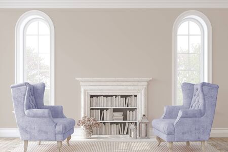 Romantic fireplace. 3d render.の写真素材
