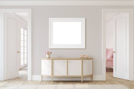 Modern hallway. Interior and frame mockup. 3d render.の写真素材